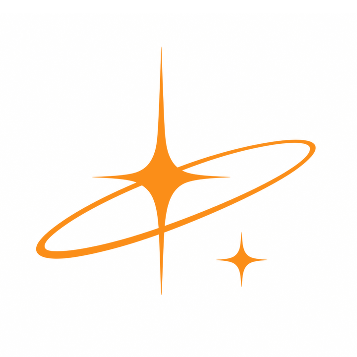 The mark rendered in amber phosphor on a near-black field.